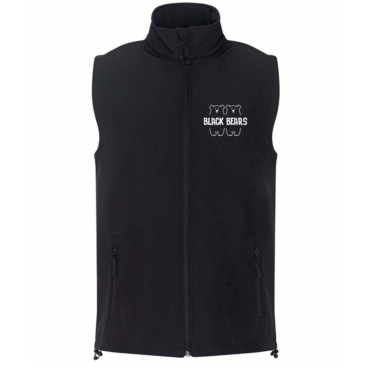Black vest with 'Black Bears' logo on a white background can be printed with your own logo
