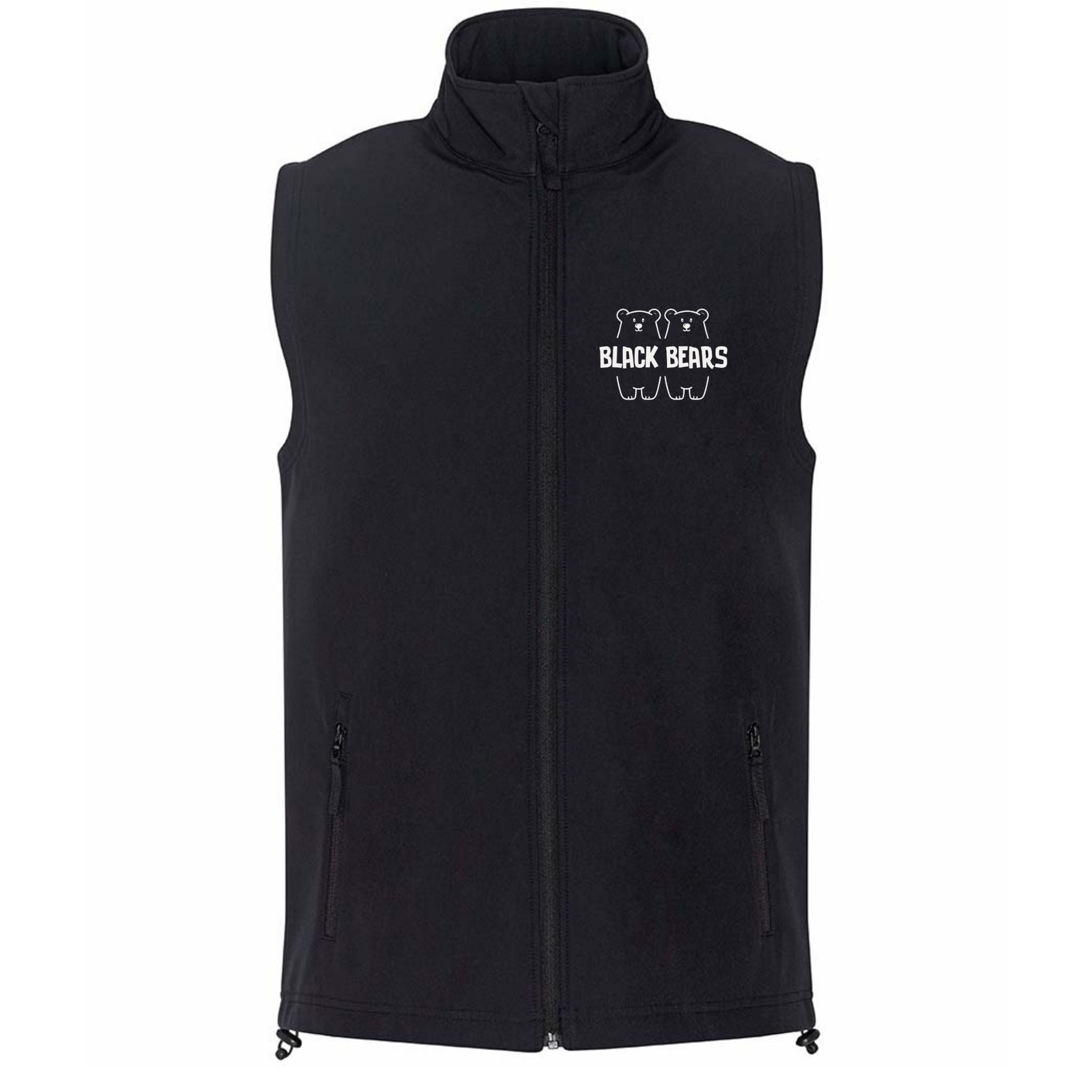 Black vest with 'Black Bears' logo on a white background can be printed with your own logo